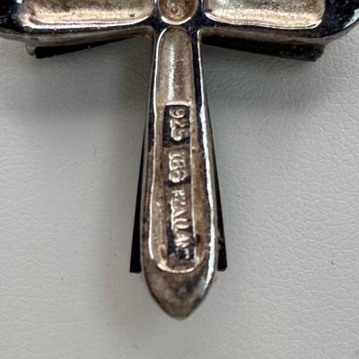 LOT 103: Sterling Silver 18" Necklace w/Cross Pendant & Onyx Stones, Sterling Silver 18" Necklace w/Marcasite Heart Pendant...