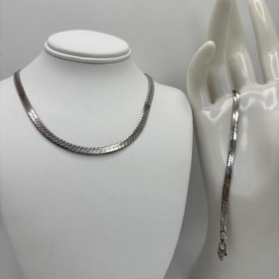 LOT 106: Sterling Silver 20" Herringbone Necklace & 7" Bracelet