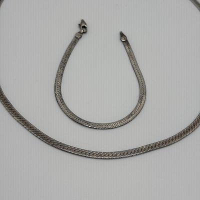 LOT 106: Sterling Silver 20" Herringbone Necklace & 7" Bracelet