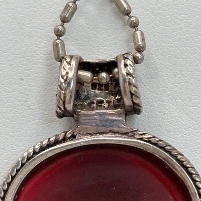 LOT 108: Sterling Silver 18" Rope Chain Necklace with a Carnelian/Reddish Brown Stone Pendant & 2 Pair of Sterling Silver Hoop...