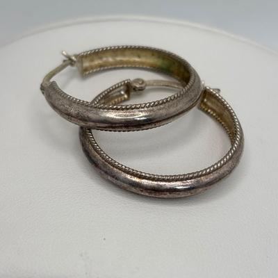 LOT 108: Sterling Silver 18" Rope Chain Necklace with a Carnelian/Reddish Brown Stone Pendant & 2 Pair of Sterling Silver Hoop...