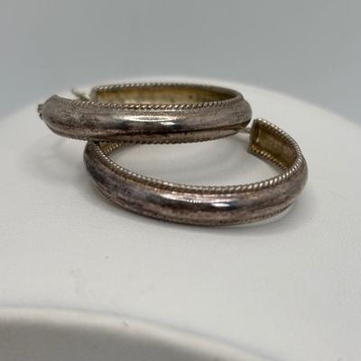 LOT 108: Sterling Silver 18" Rope Chain Necklace with a Carnelian/Reddish Brown Stone Pendant & 2 Pair of Sterling Silver Hoop...