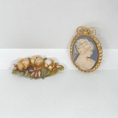 LOT 110: Vintage Jewelry Collection - Cameo Brooch, Premier and Regency Pins and More