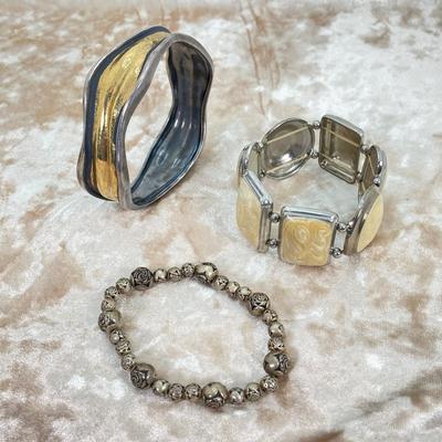 LOT 111: Collection of Fashion Bracelets - Bangle, Cuff, and Stretch Styles