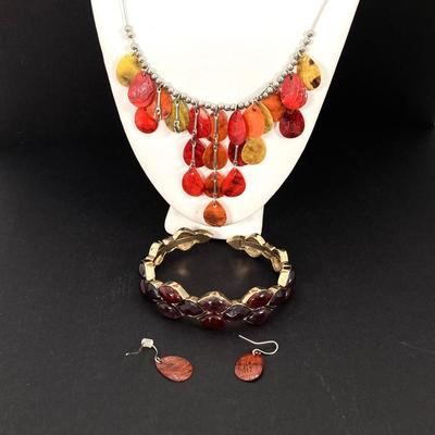 LOT 115: Red, Black and Orange Themed Fashion Jewelry with Paisley Print Scarf