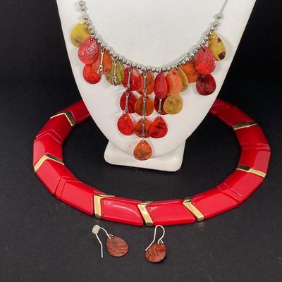 LOT 115: Red, Black and Orange Themed Fashion Jewelry with Paisley Print Scarf