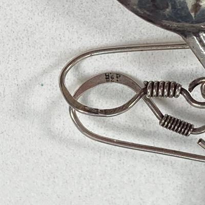 LOT 118: Sterling Silver Jewelry - Dangling Fish Earrings and Shell Pendant Necklace