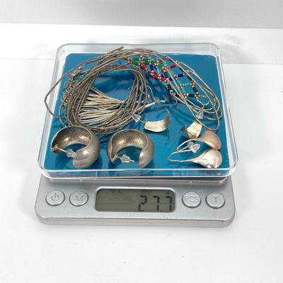 LOT 120: Sterling Silver Jewelry Collection - Necklace and Earrings