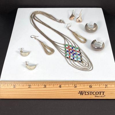 LOT 120: Sterling Silver Jewelry Collection - Necklace and Earrings