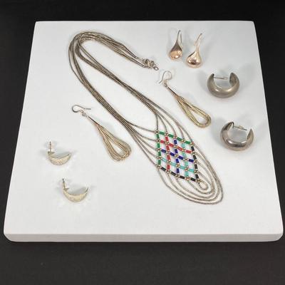 LOT 120: Sterling Silver Jewelry Collection - Necklace and Earrings