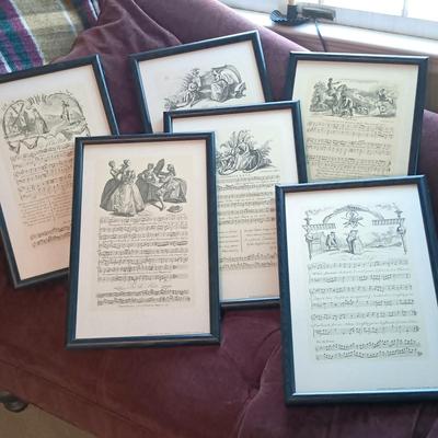 LOT 129: Set of (6) Framed Sheet Music Reproductions