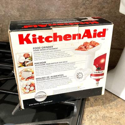 LOT 205: Kitchen Aid Stand Mixer Model No. KSM150PSWW with Food Grinder Attachment