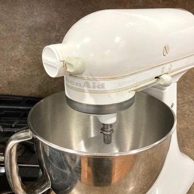 LOT 205: Kitchen Aid Stand Mixer Model No. KSM150PSWW with Food Grinder Attachment