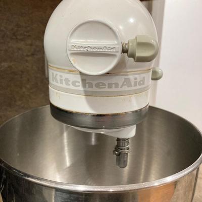 LOT 205: Kitchen Aid Stand Mixer Model No. KSM150PSWW with Food Grinder Attachment