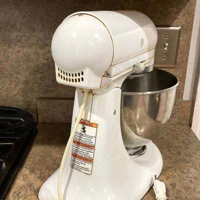 LOT 205: Kitchen Aid Stand Mixer Model No. KSM150PSWW with Food Grinder Attachment