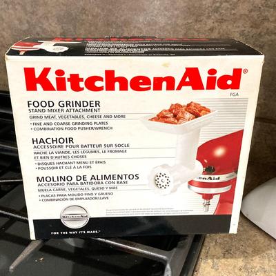 LOT 205: Kitchen Aid Stand Mixer Model No. KSM150PSWW with Food Grinder Attachment