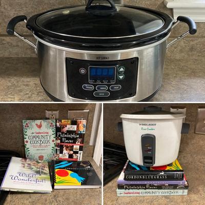 LOT 206: Hamilton Beach Slow Cooker Model Type SC26, Black & Decker Rice Cooker with Collection of Cook Books