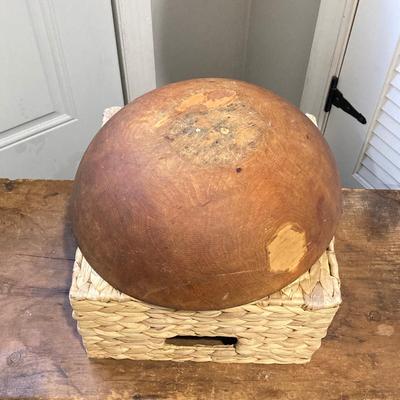 LOT 213: Vintage Primative Wooden Bowl, Collection of Baskets and Wooden Storage Box