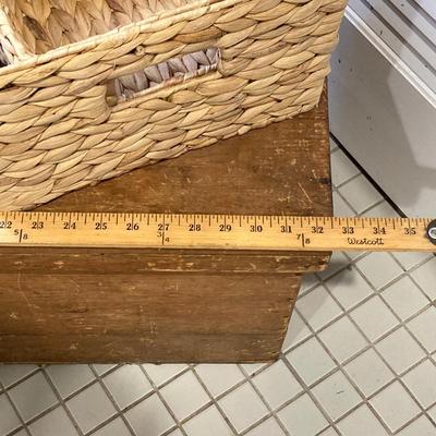 LOT 213: Vintage Primative Wooden Bowl, Collection of Baskets and Wooden Storage Box