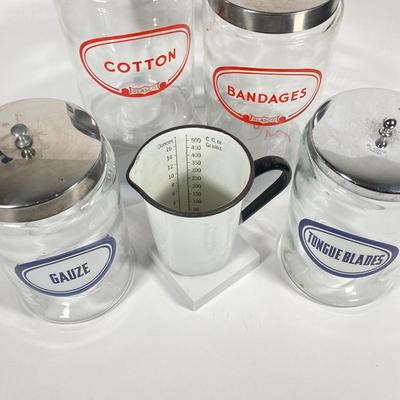 LOT 214: Collection of Vintage Glasco Containers with Enamel Measuring Cup