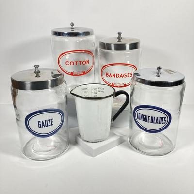 LOT 214: Collection of Vintage Glasco Containers with Enamel Measuring Cup