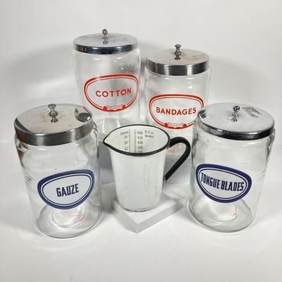 LOT 214: Collection of Vintage Glasco Containers with Enamel Measuring Cup