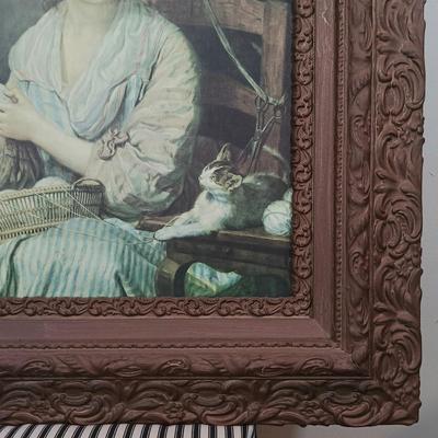 LOT 217: Vintage Canvas Print of The Wool Winder by Jean-Baptiste Greuze