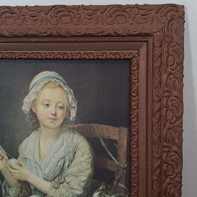 LOT 217: Vintage Canvas Print of The Wool Winder by Jean-Baptiste Greuze