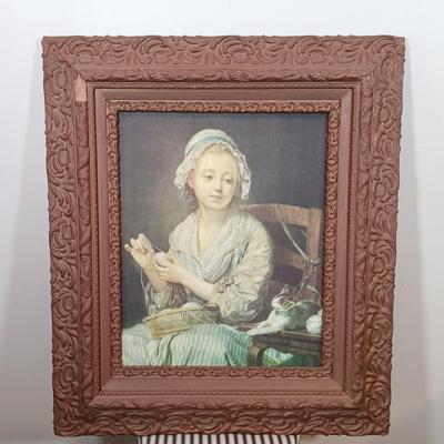 LOT 217: Vintage Canvas Print of The Wool Winder by Jean-Baptiste Greuze