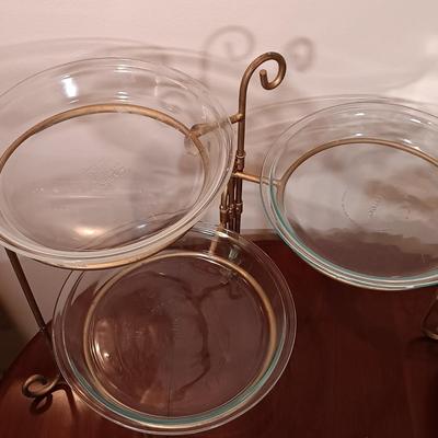 LOT 218: Dresden Floral Plate, Princess House Glass Cake Plate, Pyrex Pie Dishes & More