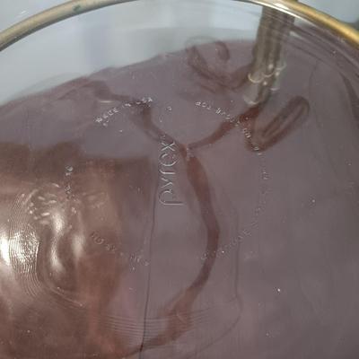 LOT 218: Dresden Floral Plate, Princess House Glass Cake Plate, Pyrex Pie Dishes & More