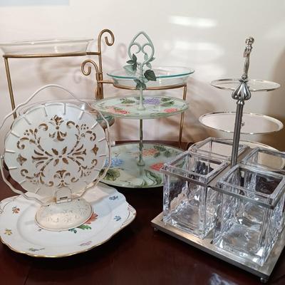 LOT 218: Dresden Floral Plate, Princess House Glass Cake Plate, Pyrex Pie Dishes & More