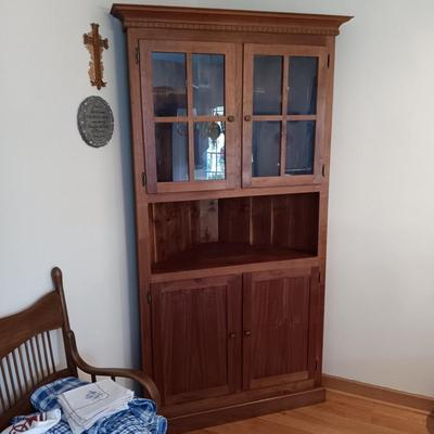 LOT 219: Rustic Wood Corner Hutch