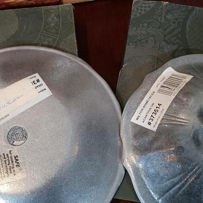 LOT 221: Wilton Pewter Acanthus and Grape Plates, Glass Parfait Dish & More