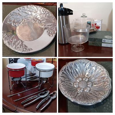 LOT 221: Wilton Pewter Acanthus and Grape Plates, Glass Parfait Dish & More