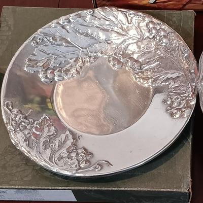 LOT 221: Wilton Pewter Acanthus and Grape Plates, Glass Parfait Dish & More