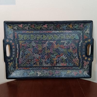 LOT 222: Olinala Lacquered Wood Tray, Serizawa Japanese Wrapping Cloth & Fashion Scarves