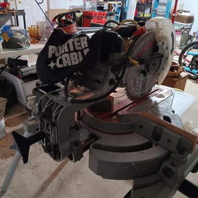 LOT 224: Porter Cable Compound Slide Saw & Ryobi Saw Stand