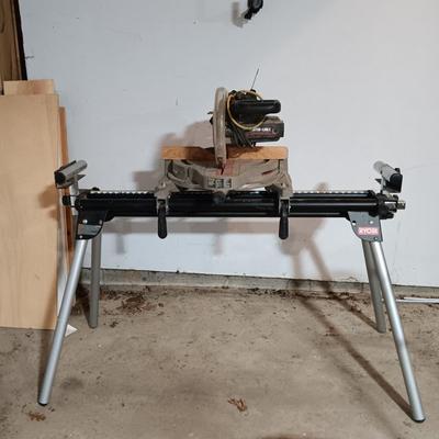 LOT 224: Porter Cable Compound Slide Saw & Ryobi Saw Stand