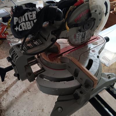 LOT 224: Porter Cable Compound Slide Saw & Ryobi Saw Stand