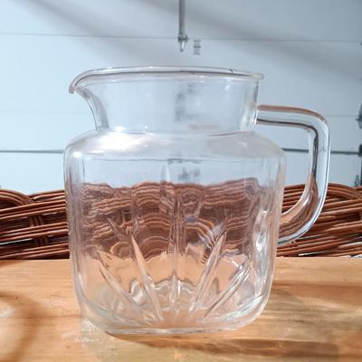 LOT 228: Ransbottom Roseville 1qt Crock, Amber Glass Pedestal Vase, Hobnail Bud Vase & More