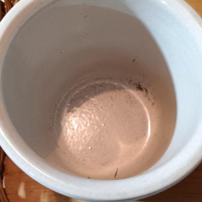 LOT 228: Ransbottom Roseville 1qt Crock, Amber Glass Pedestal Vase, Hobnail Bud Vase & More