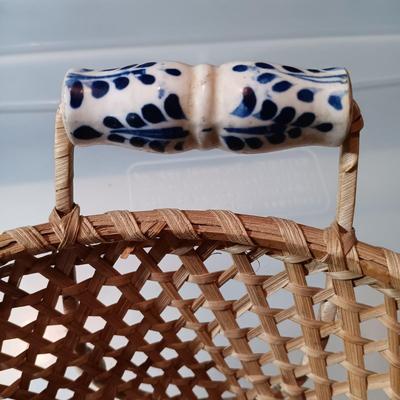 LOT 228: Ransbottom Roseville 1qt Crock, Amber Glass Pedestal Vase, Hobnail Bud Vase & More