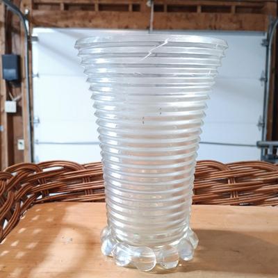 LOT 228: Ransbottom Roseville 1qt Crock, Amber Glass Pedestal Vase, Hobnail Bud Vase & More