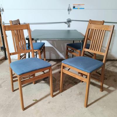 LOT 229: Set of (4) Stakmore Co. Folding Chairs with an Ames Brand Card Table