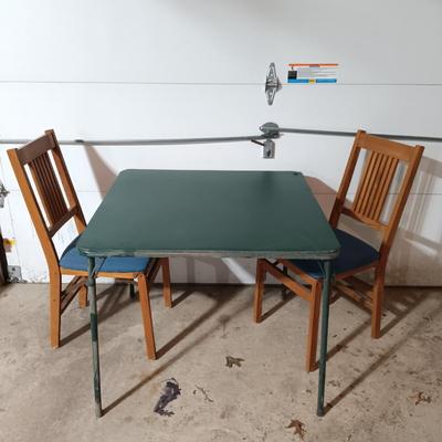 LOT 229: Set of (4) Stakmore Co. Folding Chairs with an Ames Brand Card Table