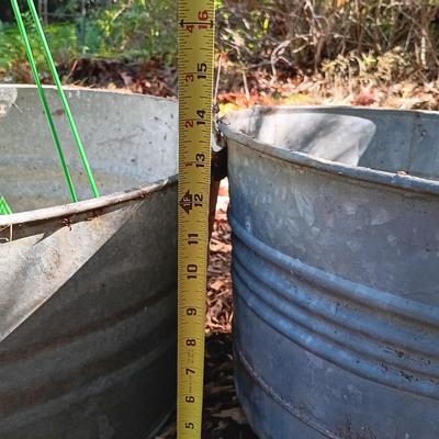 LOT 234: Garden Collection- Galvanized Metal Buckets, Enamel Bucket, Metal Plant Stand, Tomato Cages & More