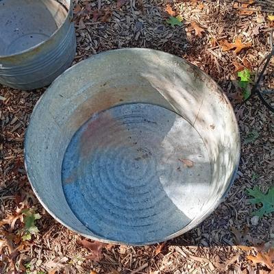 LOT 234: Garden Collection- Galvanized Metal Buckets, Enamel Bucket, Metal Plant Stand, Tomato Cages & More