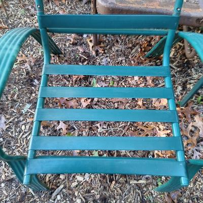 LOT 235: Set of (3) Vintage Metal Rocking Chairs, (2) Metal Lawn Chairs & (2) Metal and Glass Side Tables