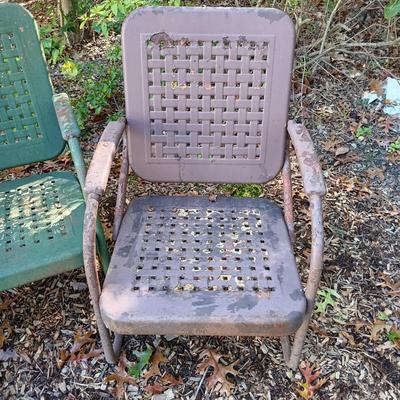 LOT 235: Set of (3) Vintage Metal Rocking Chairs, (2) Metal Lawn Chairs & (2) Metal and Glass Side Tables